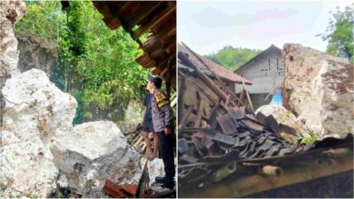 Akibat Longsor, Rumah Warga di Tepus Rusak Tertimpa Batu Kapur
